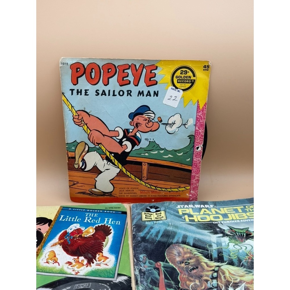 Vintage Kids 45 RPM Record Book Lot Star Wars Popeye Smokey Bear Golden Records - Picture 6 of 13